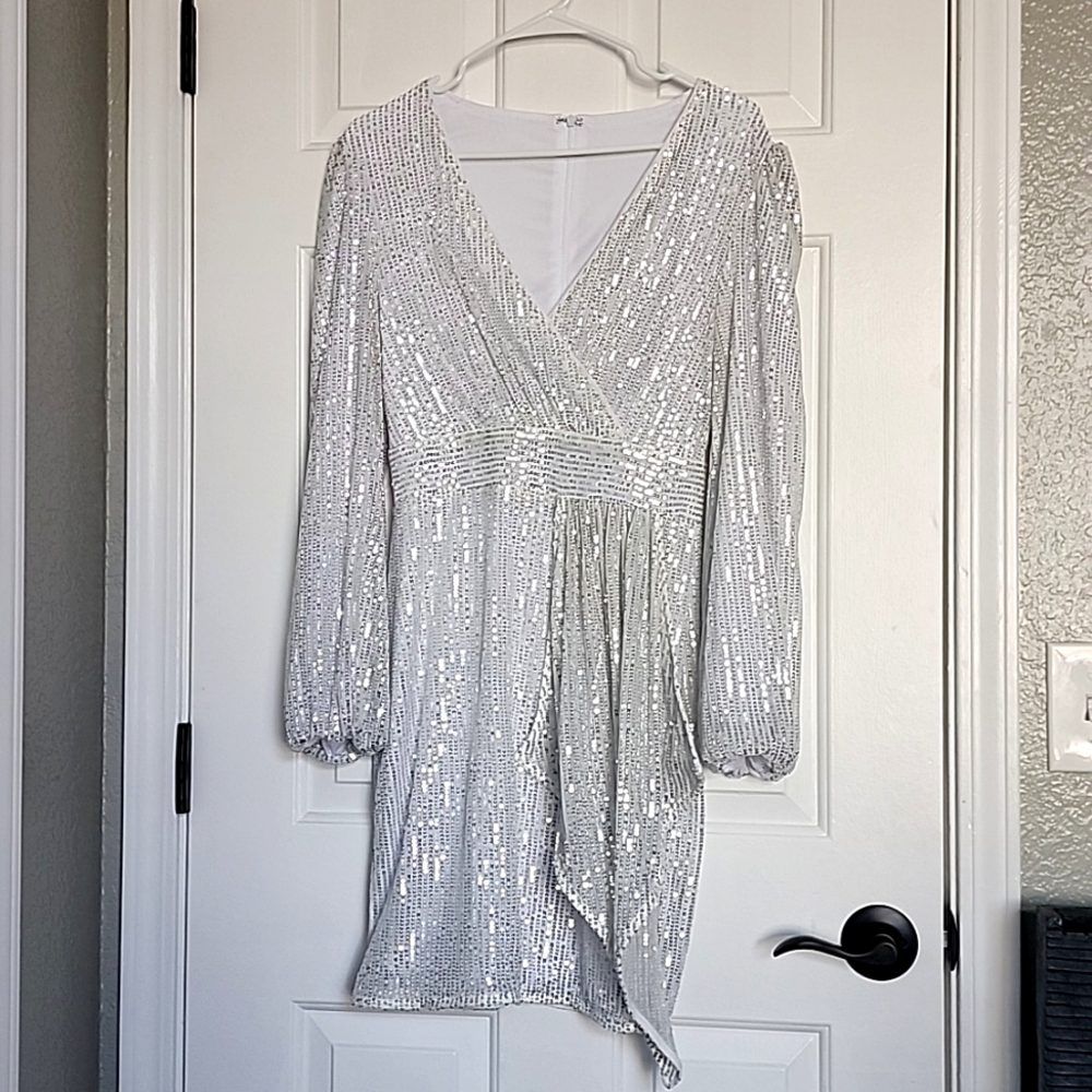 NEW. White Sequins Cocktail Dress
